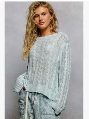 POL Powder Blue Knit Embellished Mermaid Sweater - lightweight Pullover